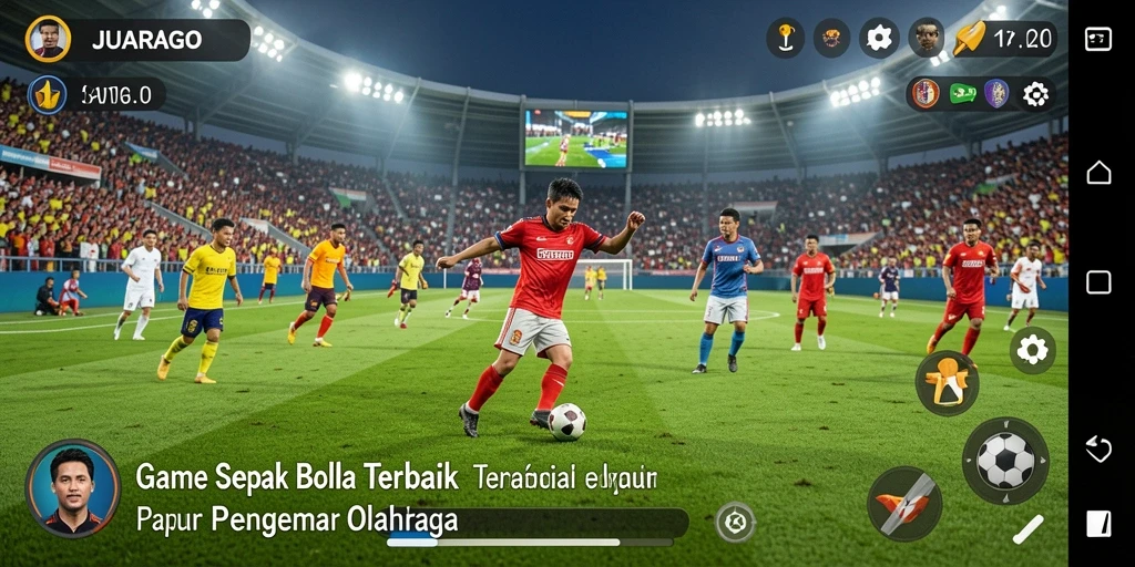 Menampilkan gameplay seru JUARAGO dengan aksi sepak bola yang mendebarkan.