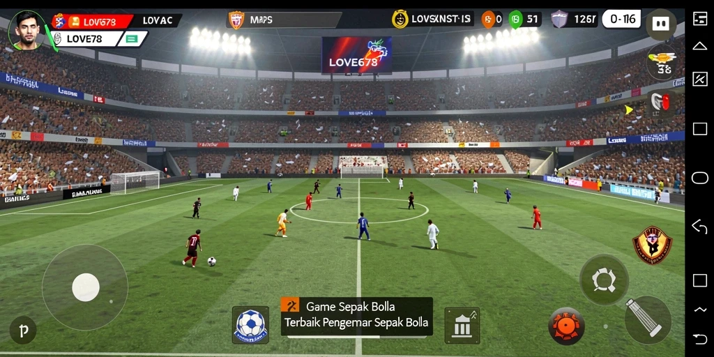 Screenshot LOVE678 menunjukkan gameplay sepak bola yang menarik dan mendebarkan.