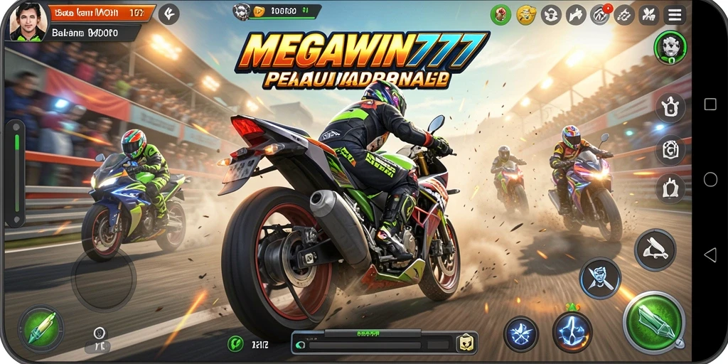 Tampilan gameplay MEGAWIN777 yang mendebarkan saat balapan motor.