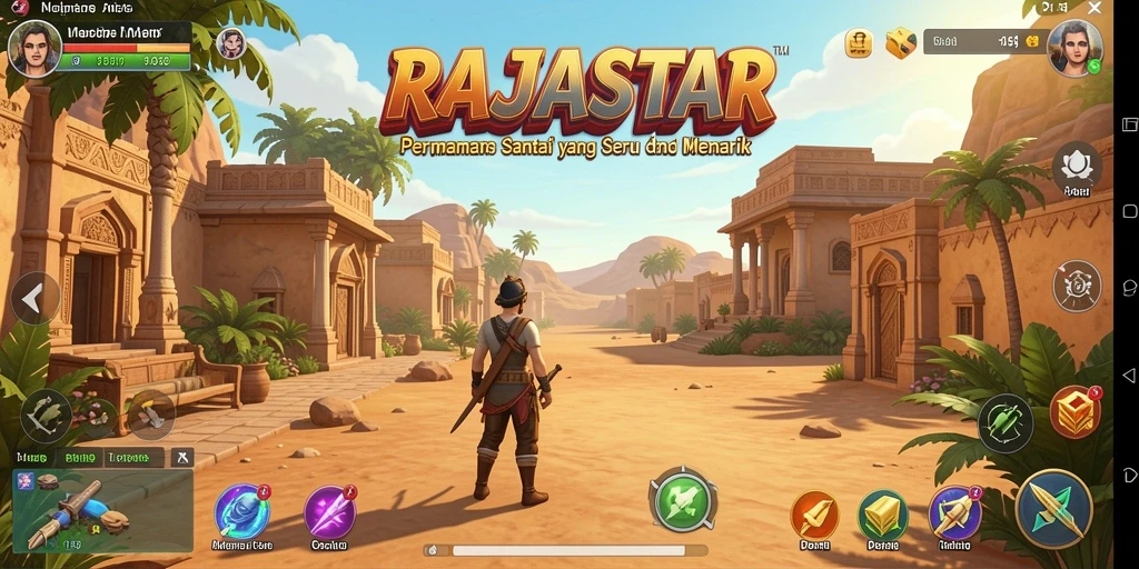 Tampilan aksi seru dalam gameplay <strong>RAJASTAR</strong> yang penuh warna.