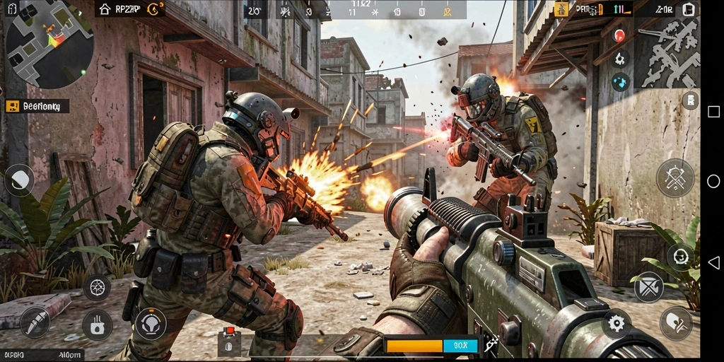 Tangkapan layar utama dari gameplay intens RP62RP di medan perang.