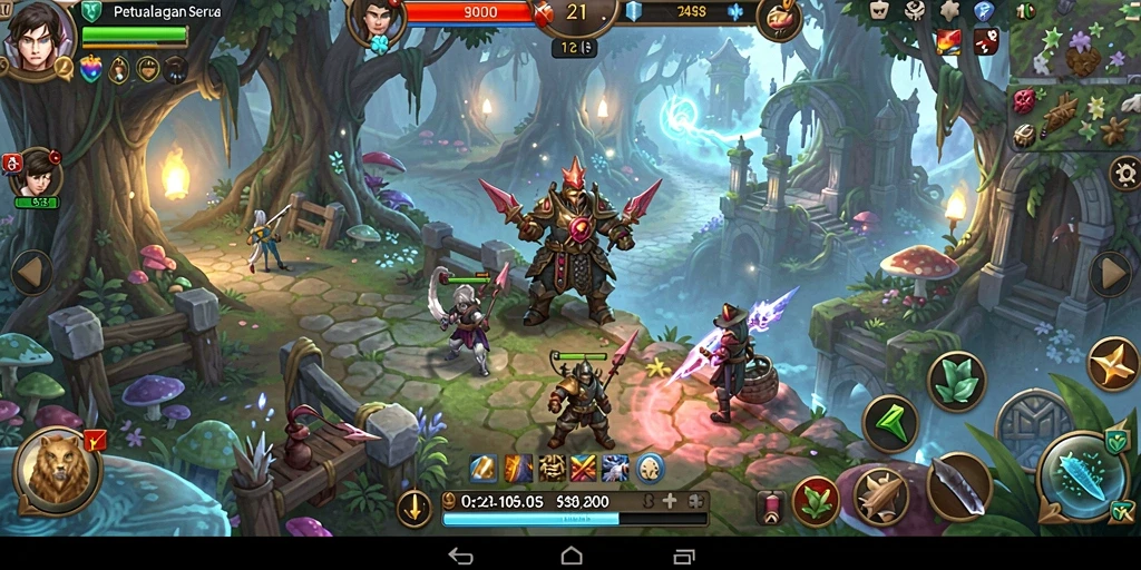 Screenshot gameplay V21 menunjukkan petualangan menantang di dunia fantasi.