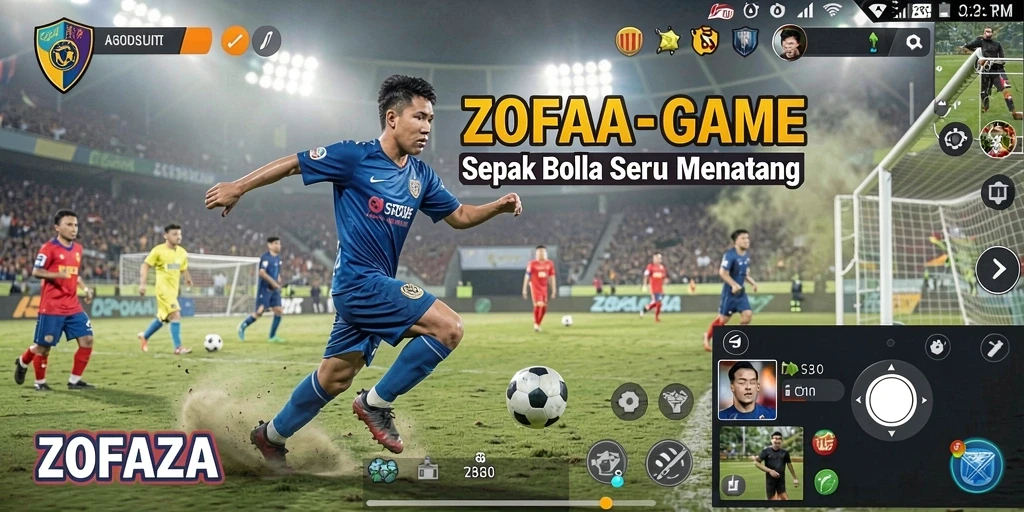 Gameplay seru di ZOFAZA dengan aksi sepak bola nyata.
